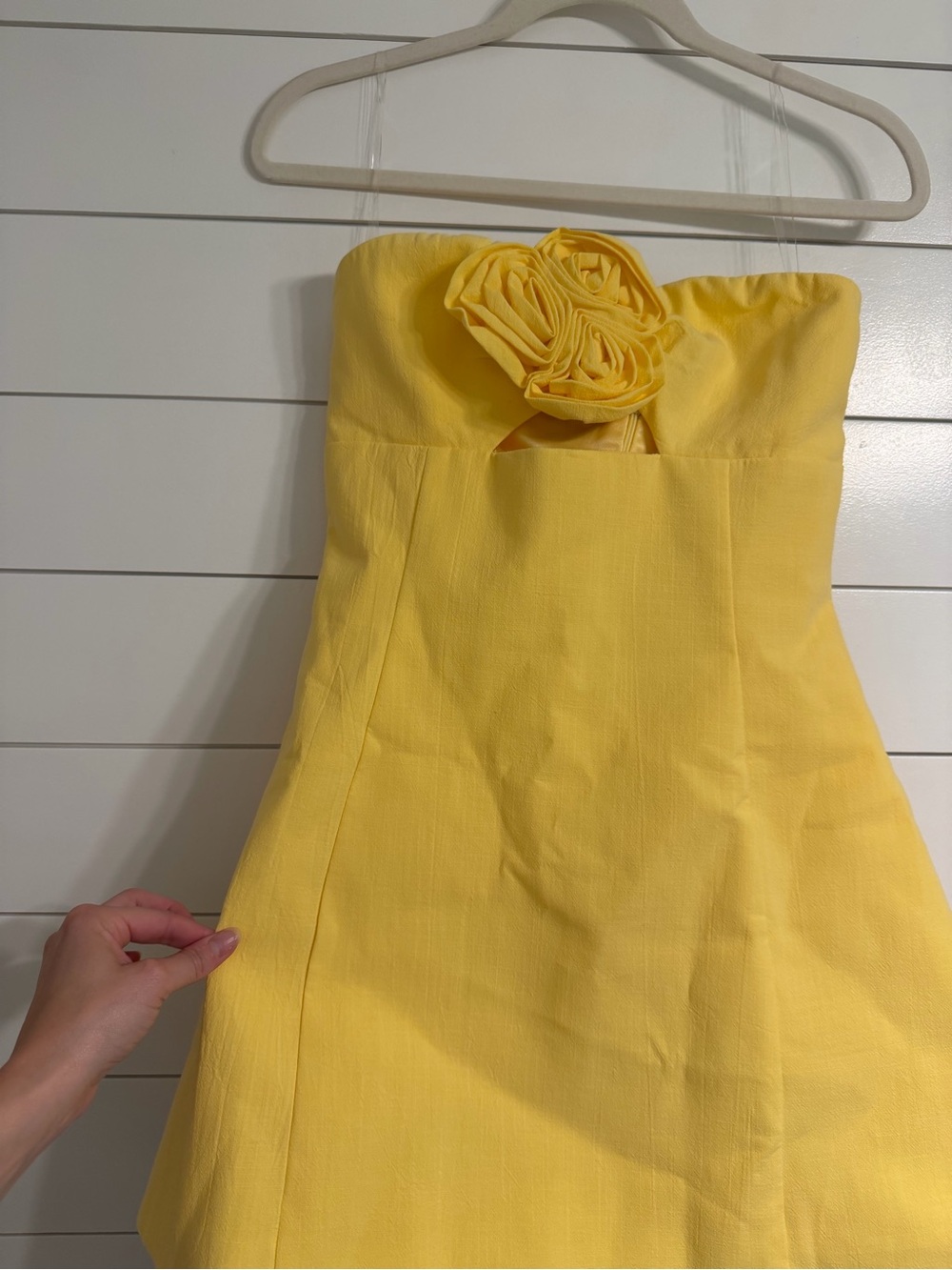 Showpo Yellow Strapless Mini Dress with Rosette